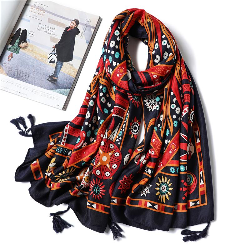 

Tassel Scarf Cotton Women Shawls Bohemia Wraps National Style Print Lady Scarves Foulard Hijab Muffler Headband