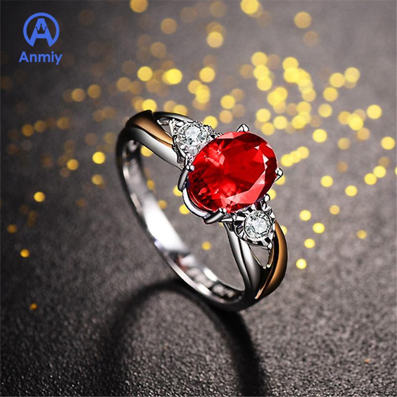 

Anmiy Four Claw Oval Red Tourmaline Low Luxury Ring Feminine Simple Jewelry Charming On Party As A Queen