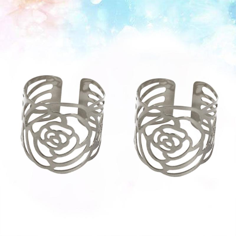 

4pcs Golden Napkin Rings Hollow Out Rose Shape Napkin Buckles Iron Holders Elegant Dinning Table Setting Decoration for P