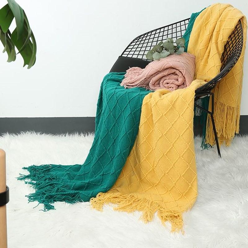

Warm Knitted Blanket Tassel Woven Diamond Shape Office Air Conditioning Bedroom Sofa Throw Blankets Mat All Season