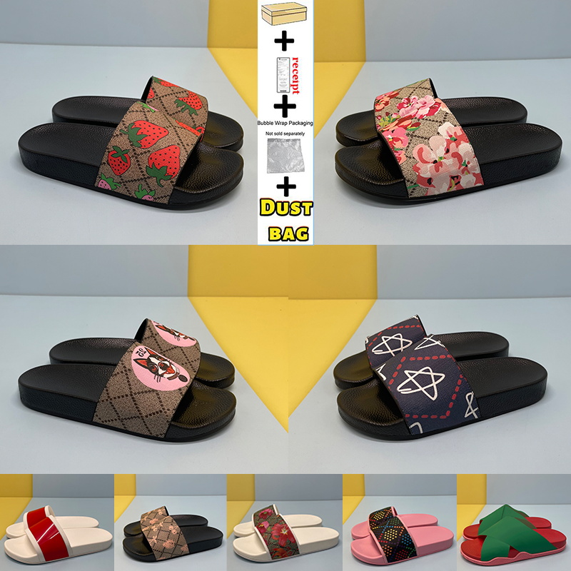 

With box men women fashion slippers luxury slides summer flat slipper trendy leather rubber sandal mens beach slide US 5-12, Bubble wrap packaging