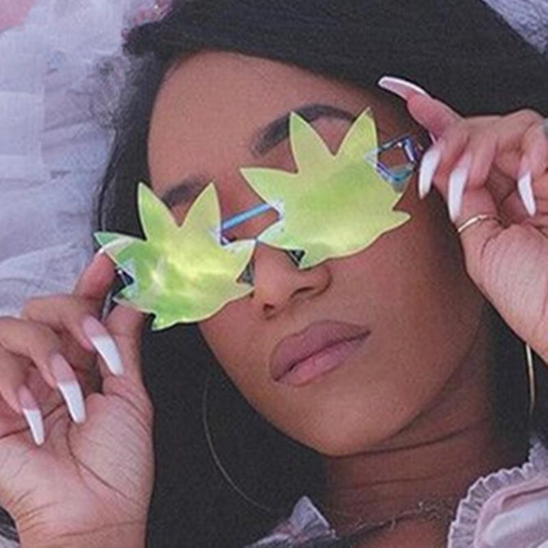 

Luxury Fashion leaf Sunglasses Women Rimless Sun Glasses Metal Shades For Vintage Women Mirror Eyewear UV400