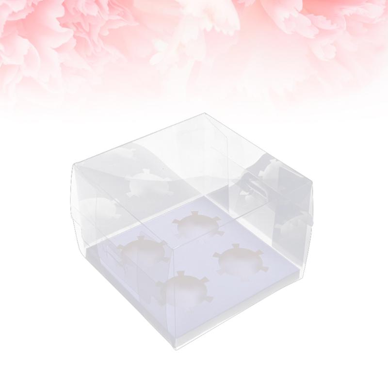

5PCS Eco-Friendly PET Packing Boxes Baking Muffin Boxes Clear Cupcake with Four Compartment without Ribbon