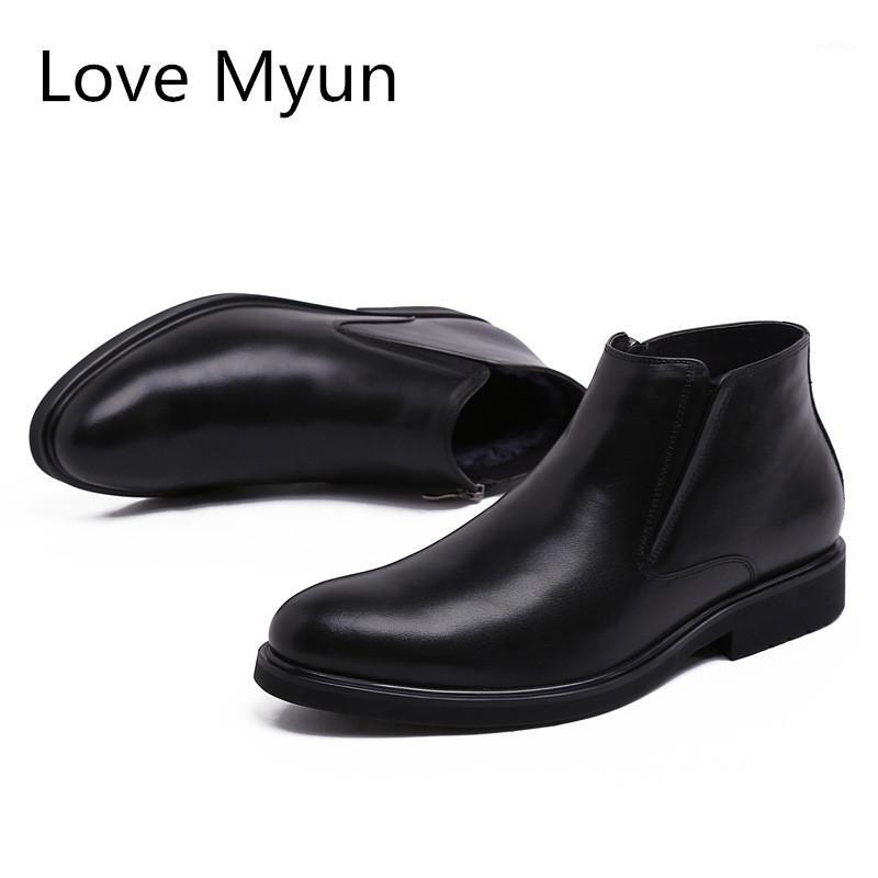 

Wool genuine leather ankle boots men winter snow boots round toe real leather work warm high top men shoes plus size 38 441, As picture