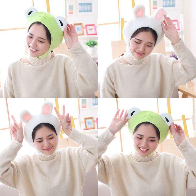 

Women Girls Frog Animal Earflap Hat Winter Warm Plush Beanie Cap Mask Cosplay Costume Party Supplies Photo Props, Green