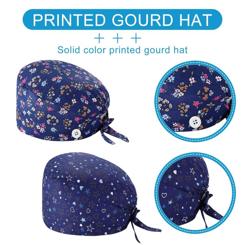 

Stingy Brim Hats 2pc Gorro Enfermera Hat Print Color Cotton Gourd Cap Men Women Adjustable Button Frosted Caps Calot De Chirurgie 5*, As shown