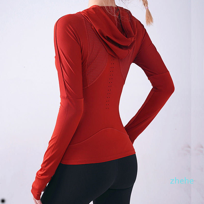 

Sports lulus Top Women Running Fitness Yoga Hoodie Coat Thumb Hole Long Sleeve T-shirt Tight Elasticity Mesh stitching Breathable Gym Clothe, C083-01
