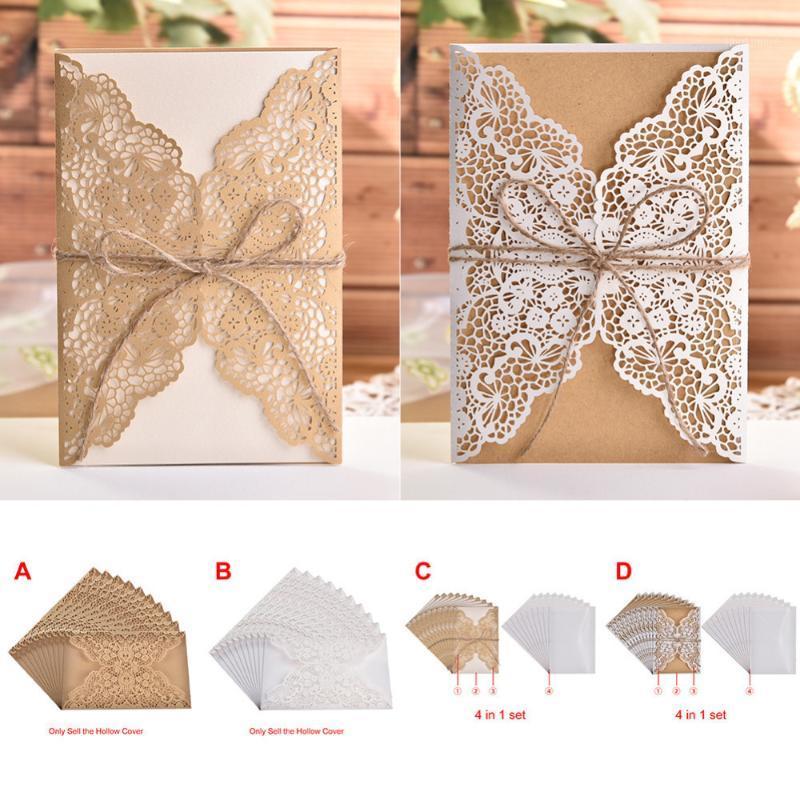 

10pcs/lot Flower Hollow Laser Cut Wedding Invitations Elegant Engagement Wedding Invitation Card With Rope Free Envelope Seals1