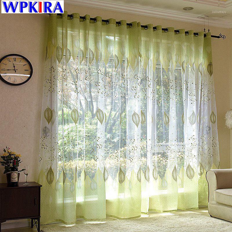 

Modern Simple Leaf Curtain Voile Customize Window Curtain Tulle Burnout for Living Room Green Kitchen Balcony AD021D31