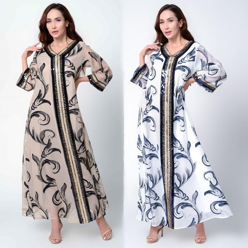 

MD Arabic Dresses Sequins Muslim New Fashion Abaya Hijab Dress Vestido Cardigan Kimono Print Long Robe Jalabiya Islamic Clothing