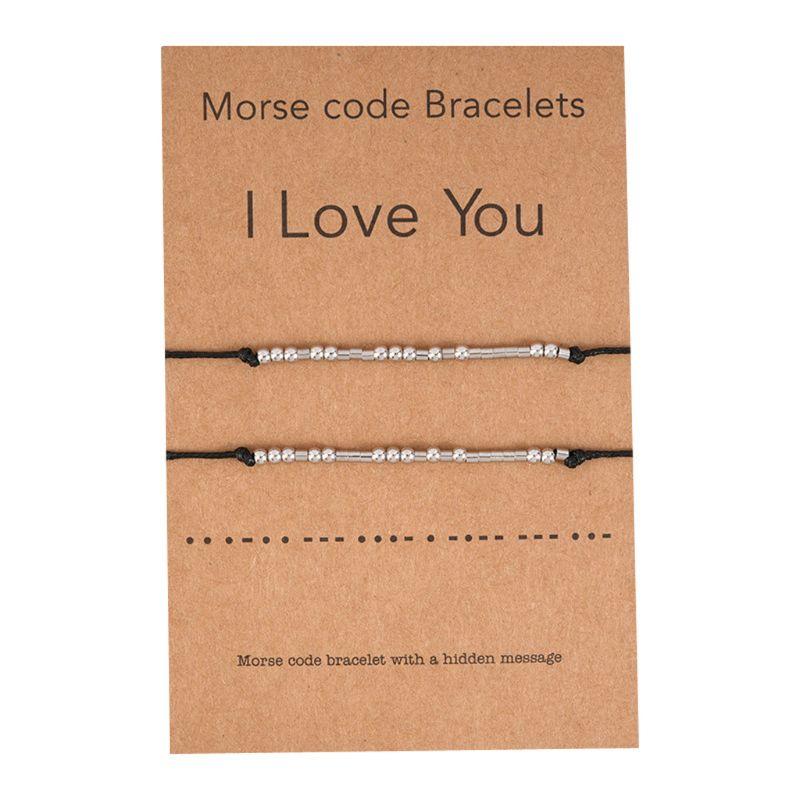 

2Pcs I Love You Friendship Morse Code Dainty Beaded Bracelet with Secret Message for Women Men Lover Jewelry Gifts