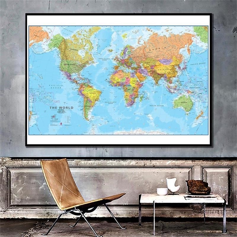 

150x225cm The World Political Map Posters and Prints Culture Education World Map Wall Art Pictures Canvas Paintings Home Decor LJ201130