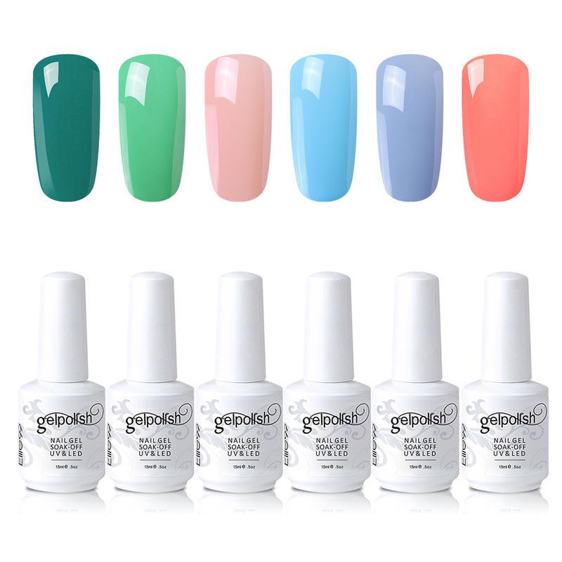 

Elite99 6 Pieces/lot Color Gel Nail Polish Set 15ml Soak Off UV Nail Varnish Hybrid Nails Semi Permanent Art Gel Polish, C002