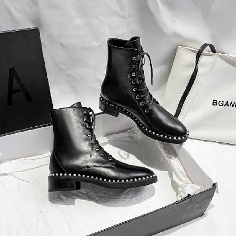 

Women's Boots Short British Leather Motorcycle Casual Shoes, Black