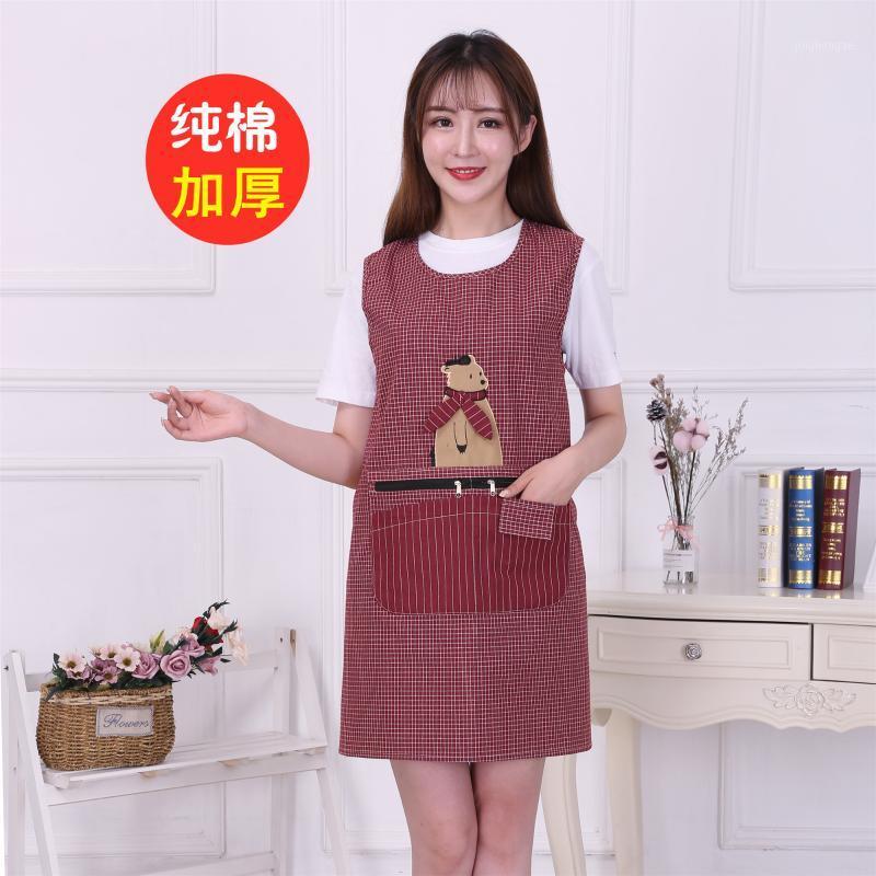 

Shoulder apron smock women's home kitchen vest type cotton oil-resistant fashion men's work overalls waist1