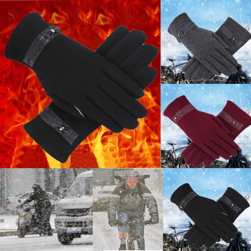 

25# Women Fashion Bowknot Winter Warm Gloves Outdoor Sports Cold And Windproof Ski Warm Gloves Touch Screen Full Finger