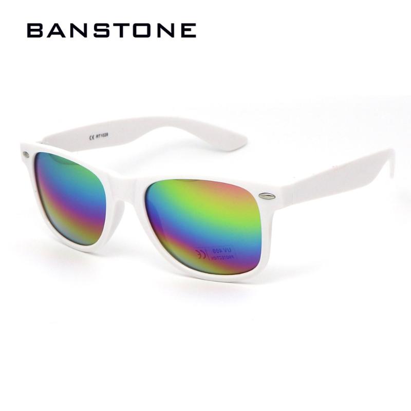 

BANSTONE Women Men Classic Sun Glasses UV400 Driving Mirrors Coating Points White Frame Eyewear