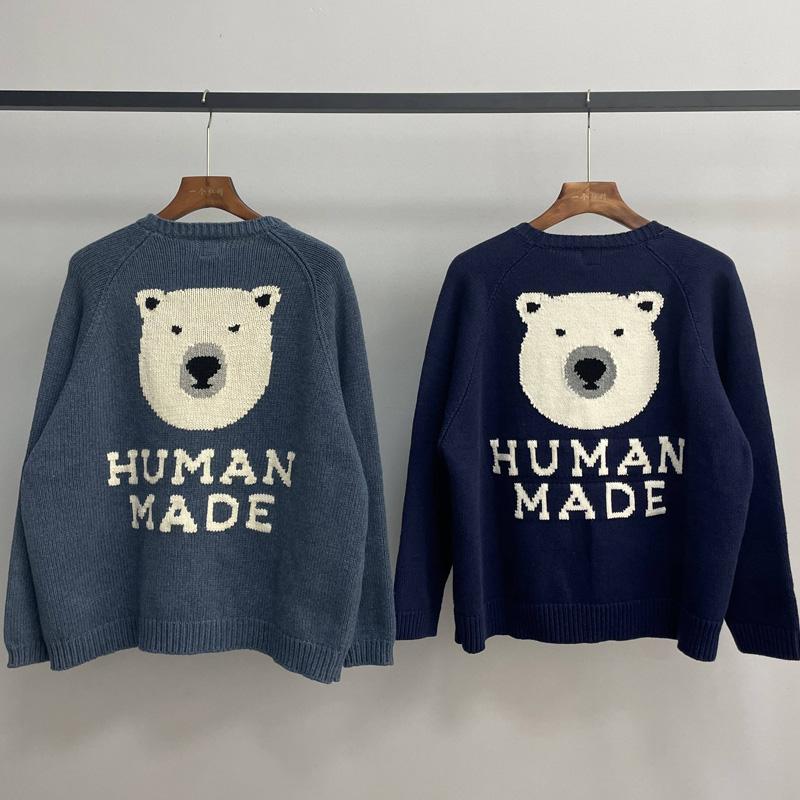

Human Made Sweater Pullovers Harajuku Men Clothing Korean Fashion Knitted Vintage Woman Sweaters Streetwear Winter Clothes Tops, Navy