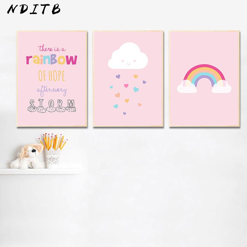 

Children Poster Pink Rainbow Nursery Quotes Print Wall Art Canvas Painting Minimalist Nordic Baby Kid Bedroom Decoration Picture