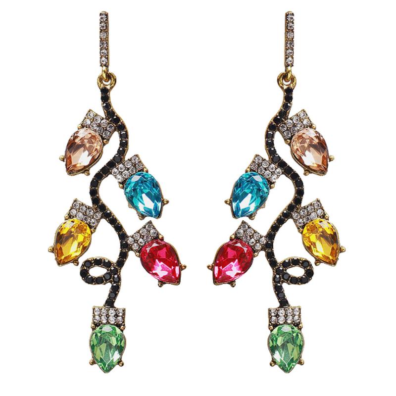 

1 Pair Exaggerated Alloy Earrings Rhinestone Inlaid Earbob Female Ear Studs