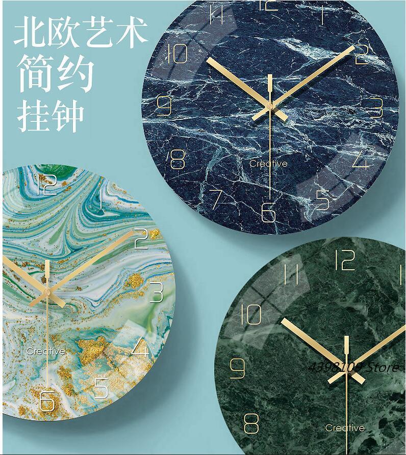

Marble tempered glass wall clock modern design digital wall clock home silent fashion simple living room quartz