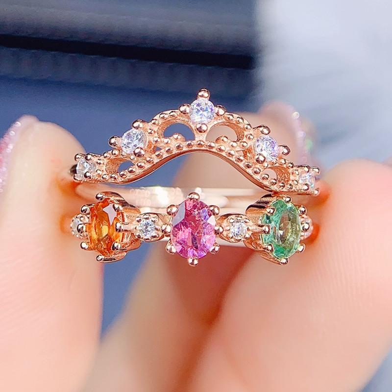 

Cluster Rings Natural Real Tourmaline Crown Luxury Ring Per Jewelry 0.25ct*3pcs Gemstone 925 Sterling Silver Three Styles Wearing J215302, Golden;silver