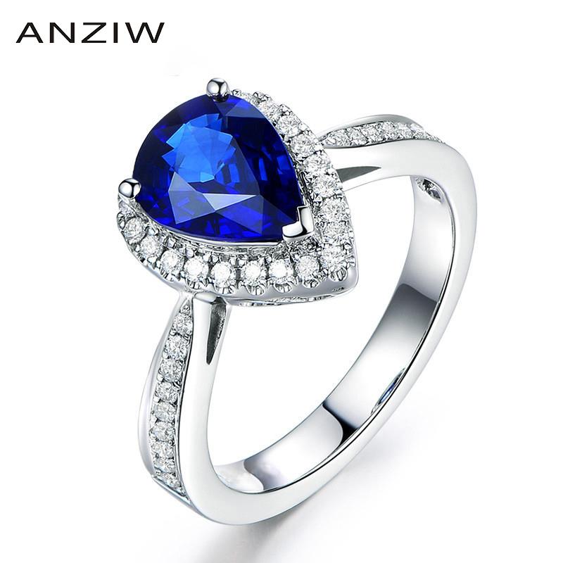 

Cluster Rings ANZIW Trendy 1 Pear Cut Blue Sona Halo 925 Sterling Silver Wedding Engagement Water Drop Anniversary Lover Gifts