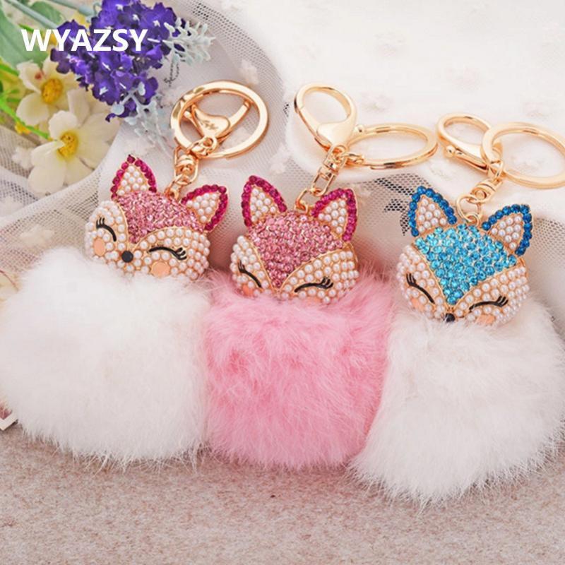

Lovely Fur Ball Fluffy Key Chains Fashion Crystal Hot Sale Bag Pendant Key rings Chains For Women Gifts Wholesale1