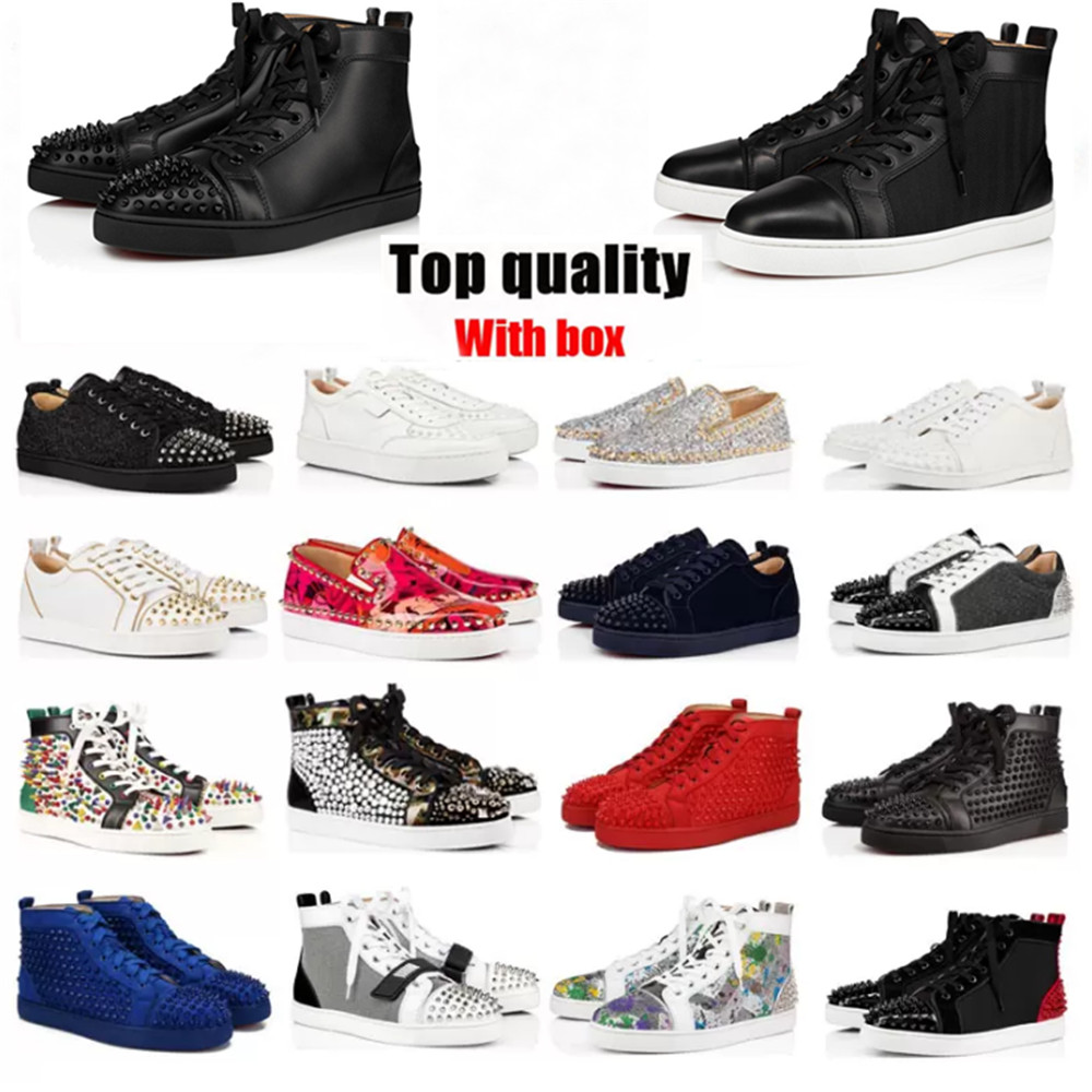 

New Luxury Spikes Shoes Studded Fashion Casual Trainers Red Suede Leather Mens Sneaker Womens Flat Bottoms Shoe Party Lovers Top Quality Size EUR36-EUR45 With Box, Shoes box