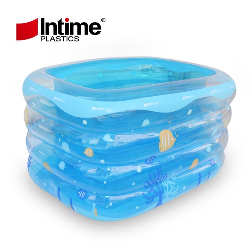 

Inflatable Pool transparent rectangle Inflatable Baby Swimming folding Portable bathtub 143x105x75cm Blue White Fish Printed