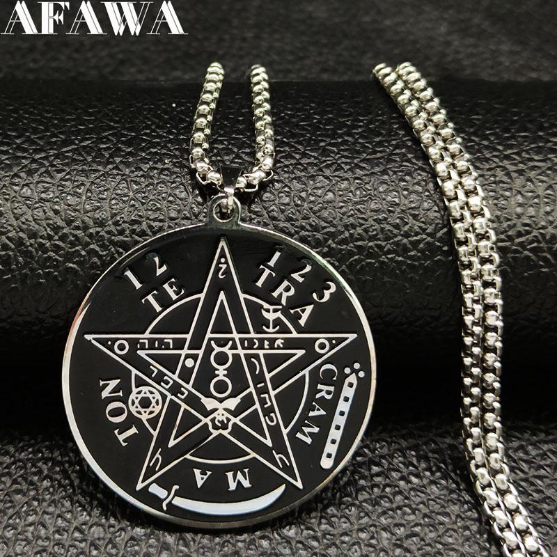 

2021 Fashion Stainless Steel Chains Necklaces for Men Black Wicca Pentagram Choker Necklace Jewelry pingente masculino N729S02