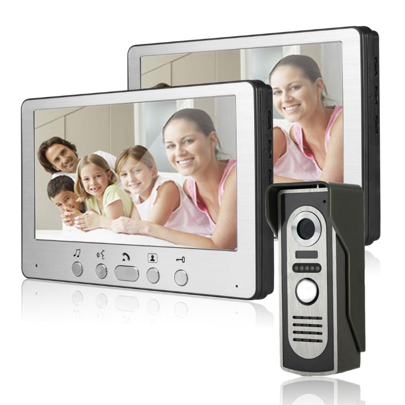 

7" Wired Intercom 2 LCD Unlock Monitors Option Video Door Phone Night Visual Video Entry Intercom Camera Kit For Home Security