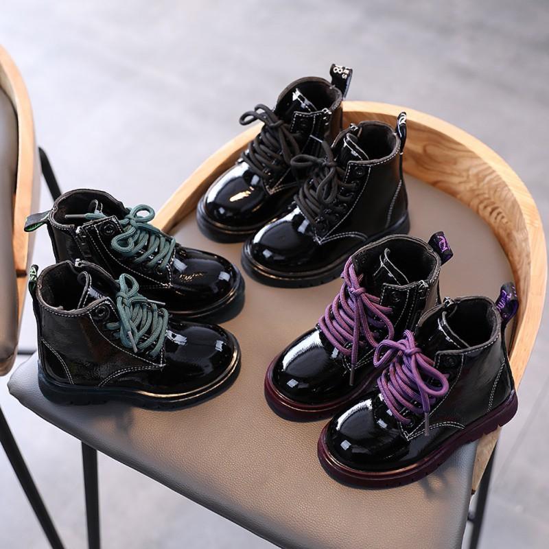 

Girls Boots 2021 New Autumn Winter Leather Boys Boots Ankle Waterproof Kids Fashion Short Children's Sport Shoes, Green
