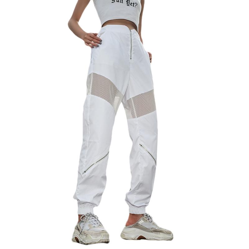 

2020 Women' Mesh Patchwork Mesh Trousers Spring Casual Style High Waist Pants With Pockets, As pic