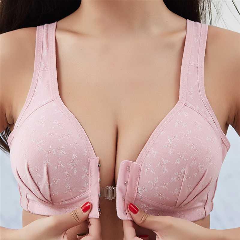 

Female Front Buckle Sexy Seamless Bra Printed Flower Push Up Bra Underwear Gather Bras For Women Lingerie Bralette Intimates New, Beige