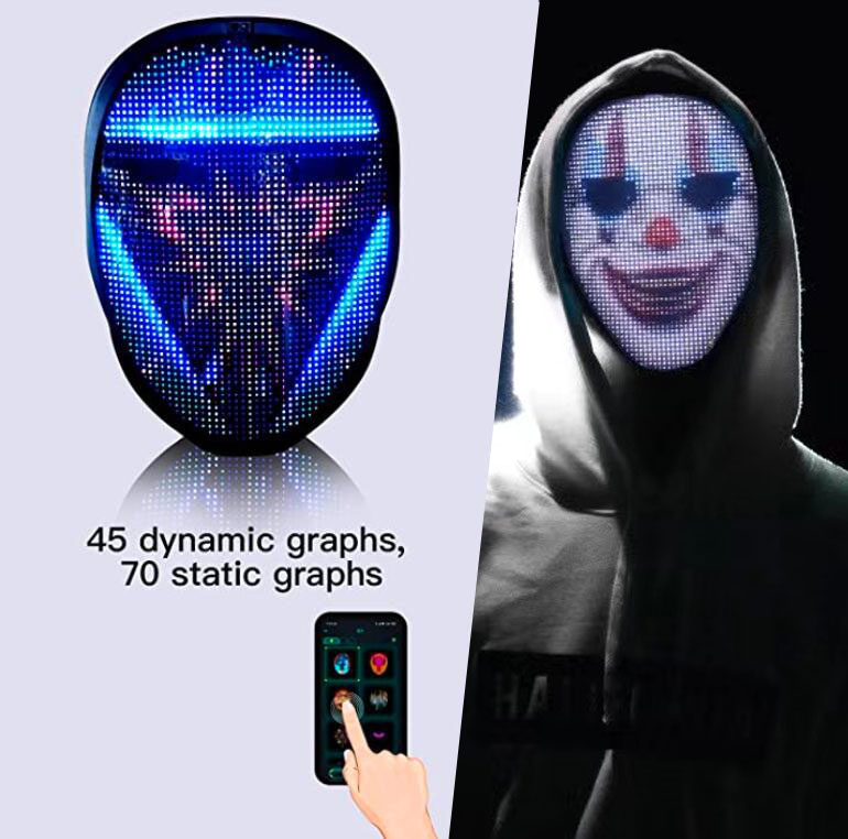 

APP Control Cyberpunk Smart Led Face Masks led light up mask for Adults Led Party Cosplay Mask Costumes Programmable Change Face party mask, Black