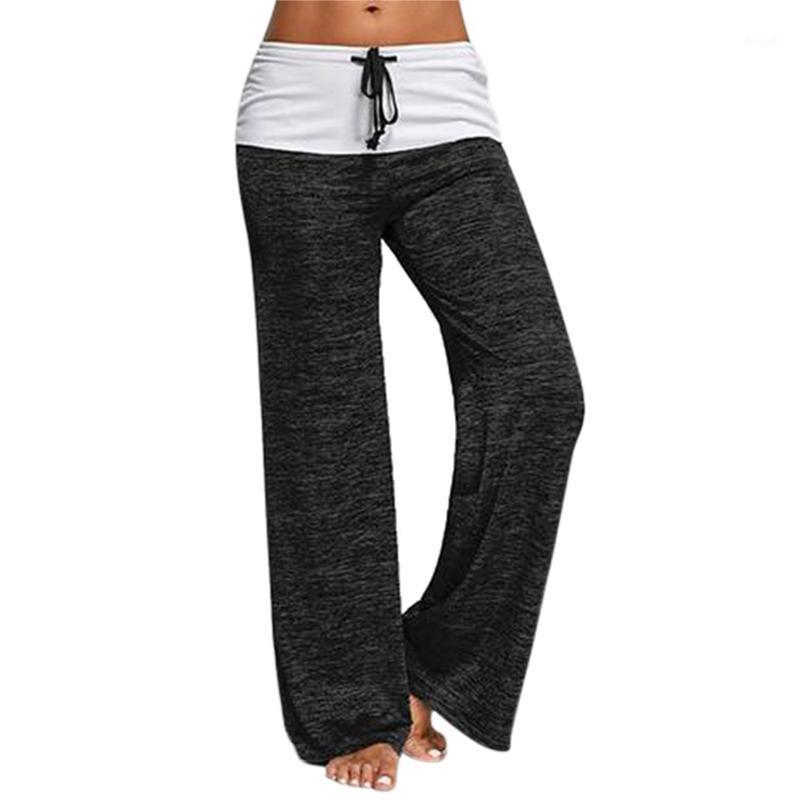

New Women Boot Cut Pant High Waist Elastic Wide Leg Pants Lace Up Fitness Loose Dancing Yoga Pants1