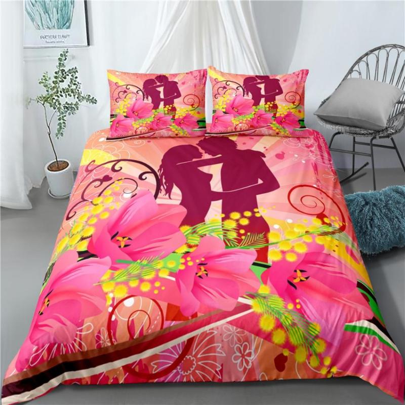 

Pink Fairy Bedding Sets 3D Colorful Flower Printing Duvet Cover For Girl Comforter Bedding Sets King Queen Size Bed Line, As picture