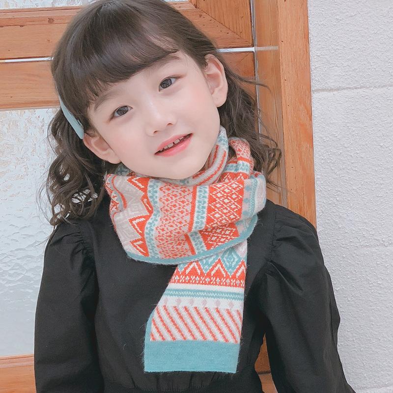 

Scarf Retro Ethnic Style Children's Jacquard Knitted Scarf Autumn/winter Extended Warm Wool Bib Boy/girl