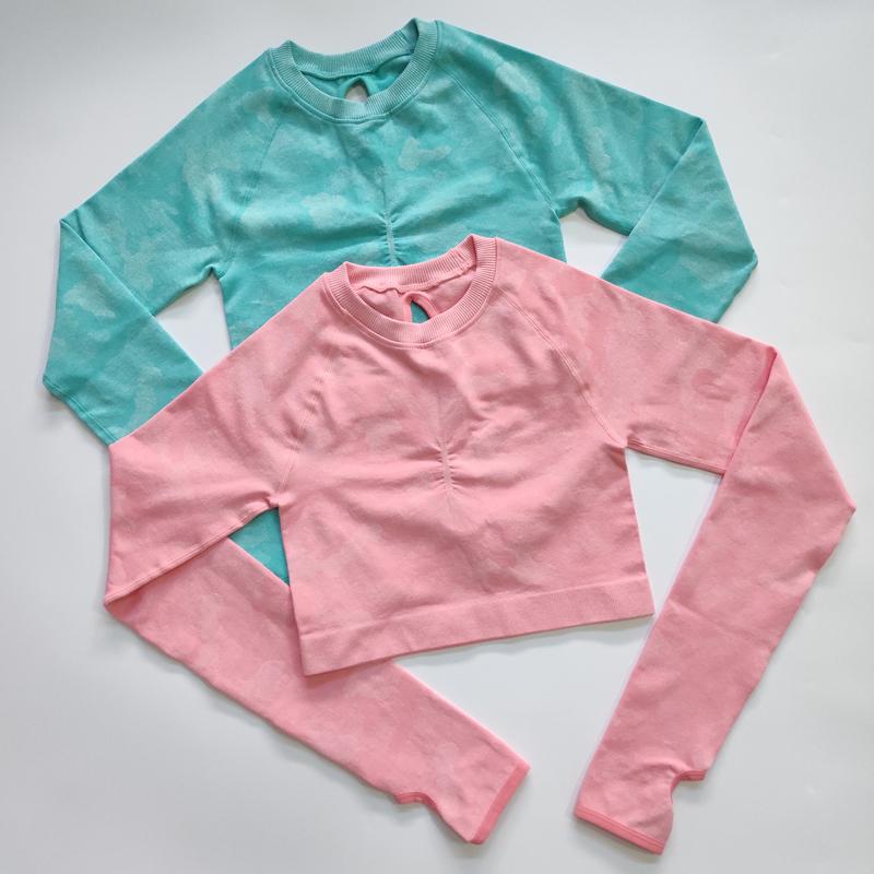 

Yoga shirts Women New Colors Camo Seamless Long Sleeve Crop Top Stretchy Womens Athletic Shirts for Yoga Workout, Bright green