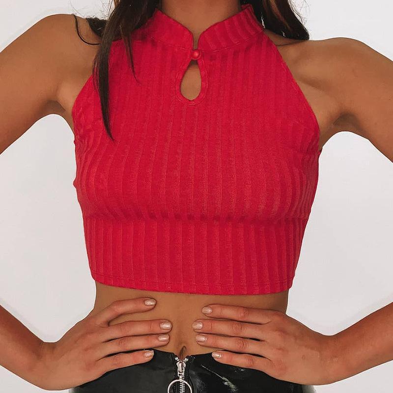 

RainMarch Summer Ins Hot Chinese Style Vintage Frog Solid Color Slim Sexy Sleeveless Red Crop Tank Top Female Casual Streetwear1