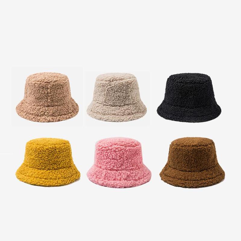 

Women Hat Solid Artificial Fur Warm Female Cap Faux Fur Winter Bucket Hat for Women Outdoor Sunscreen Sun Panama Lady Cap, Brown