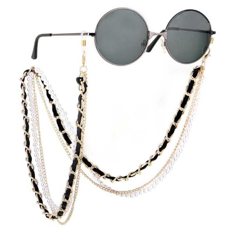 

1pc Brand Designer Channel Sunny Cord White Black Leather Eyeglasses/Sunglasses/Mask Holder String Chain Strap Pearl Necklace