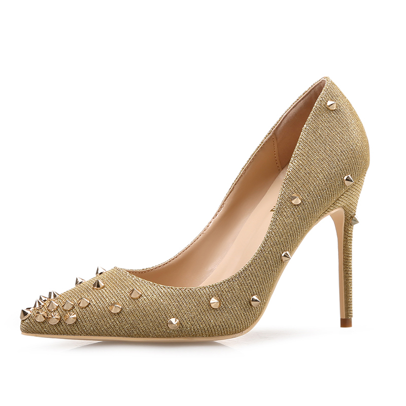 

of Free Shipment Fashion Women Brand New Casual Designer Gold Glitter Studded Spikes Bombs From the Bride's High Wedding Shoes Civy, 34