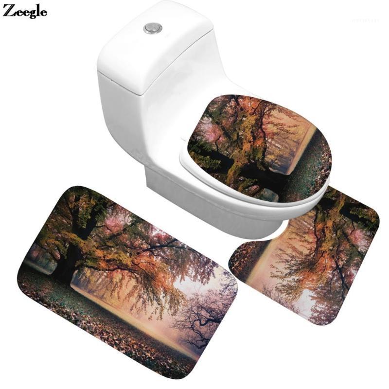 

Natural Scenery Bath Mat and Shower Curtain Set Microfiber Toilet Seat Cover Mat Absorbent Bathroom Carpet Set Non-slip Foot1