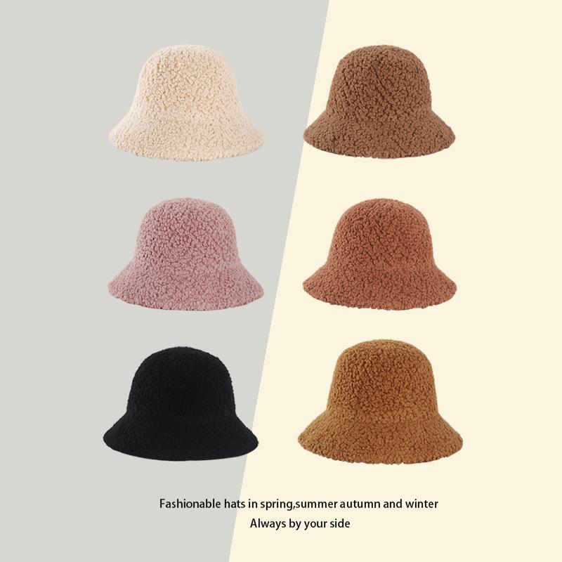 

2021 Fashion Lamb Winter Bucket Hat Women Thicken Warm Panama Outdoor Sports Fishing Sun Hat Female Sunscreen Fishermen Sunhat, Black