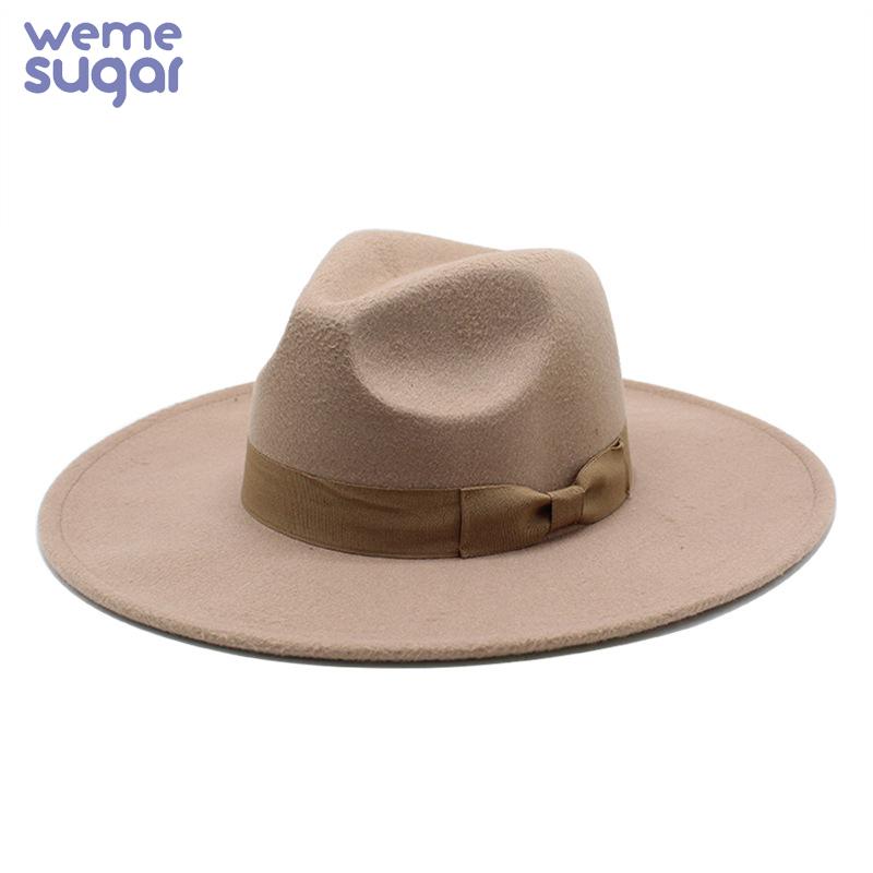 

WeMe 2020 New Design Wool Felt Fedoras With Bowknot Woollen Caps, Beige