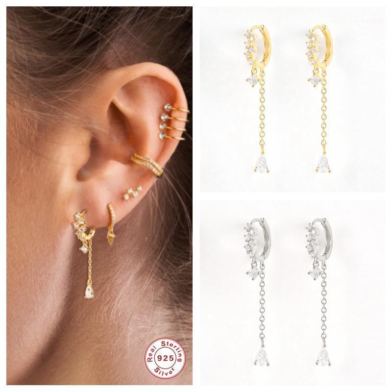 

Stud Luxury S925 Sterling Silver Bling Zircon Tassel Long Earring For Women Girls CZ Waterdrop Earrings Wedding Jewelry Gift, Golden;silver
