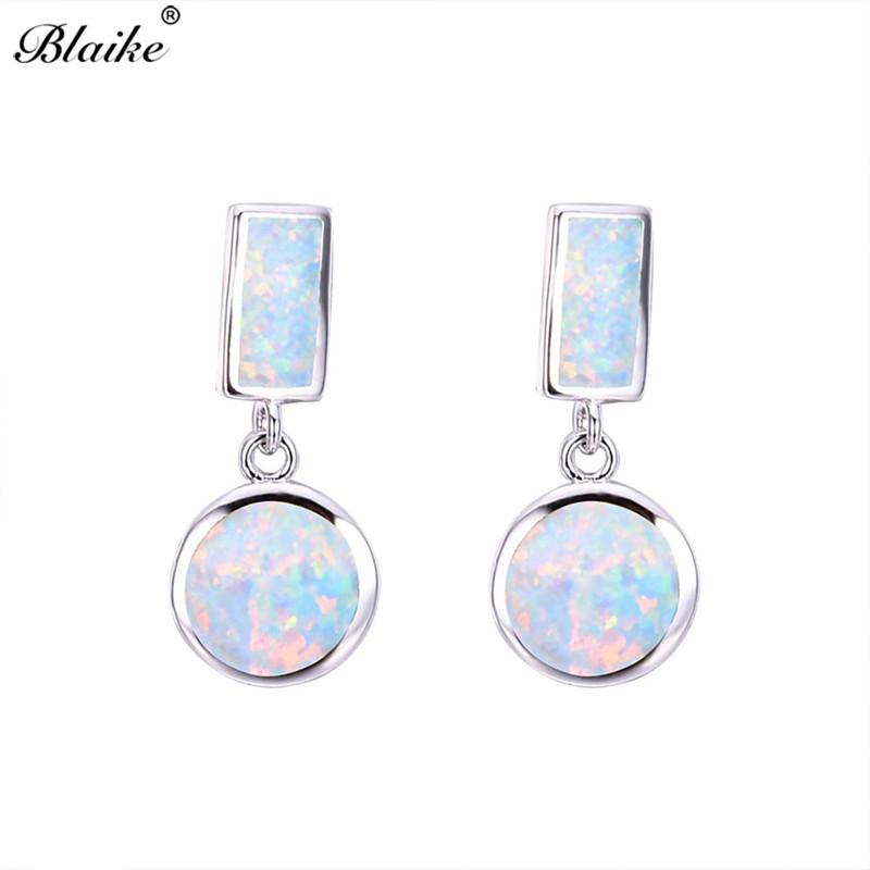

Blaike Big Round White/Blue Fire Opal Dangle Earrings for Women White Gold Filled Jewelry Drop Earring Wedding Party Earring