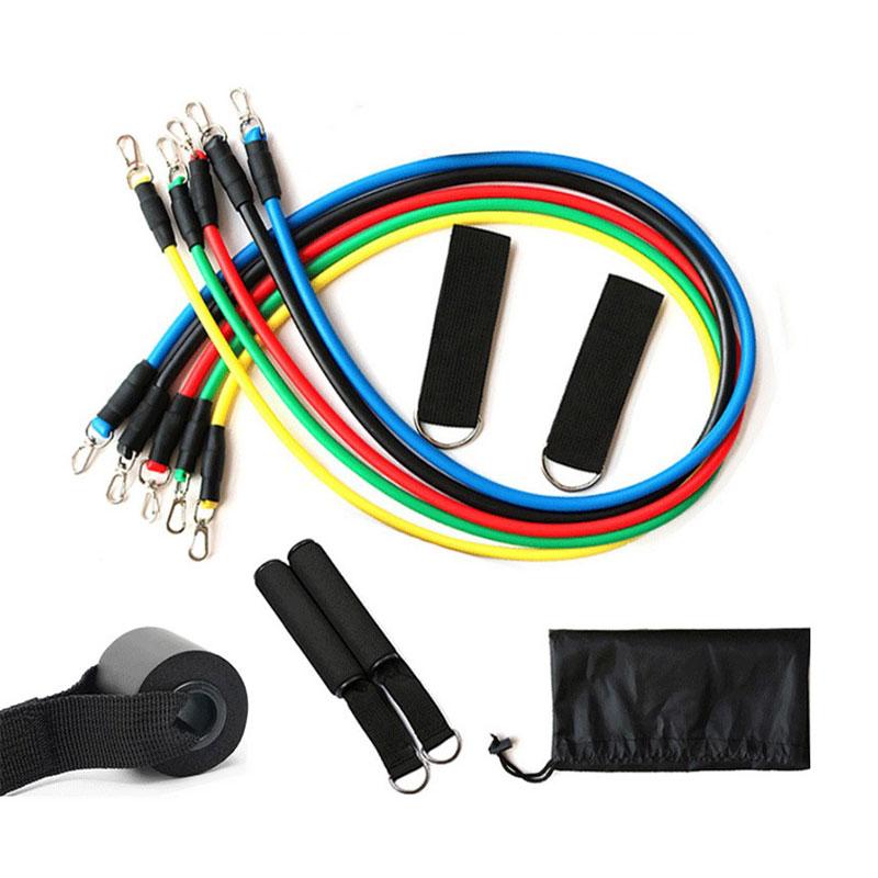 

11PCs Resistance Bands Set Workout Bands With Metal Clips Handles Ankle Strap, Red